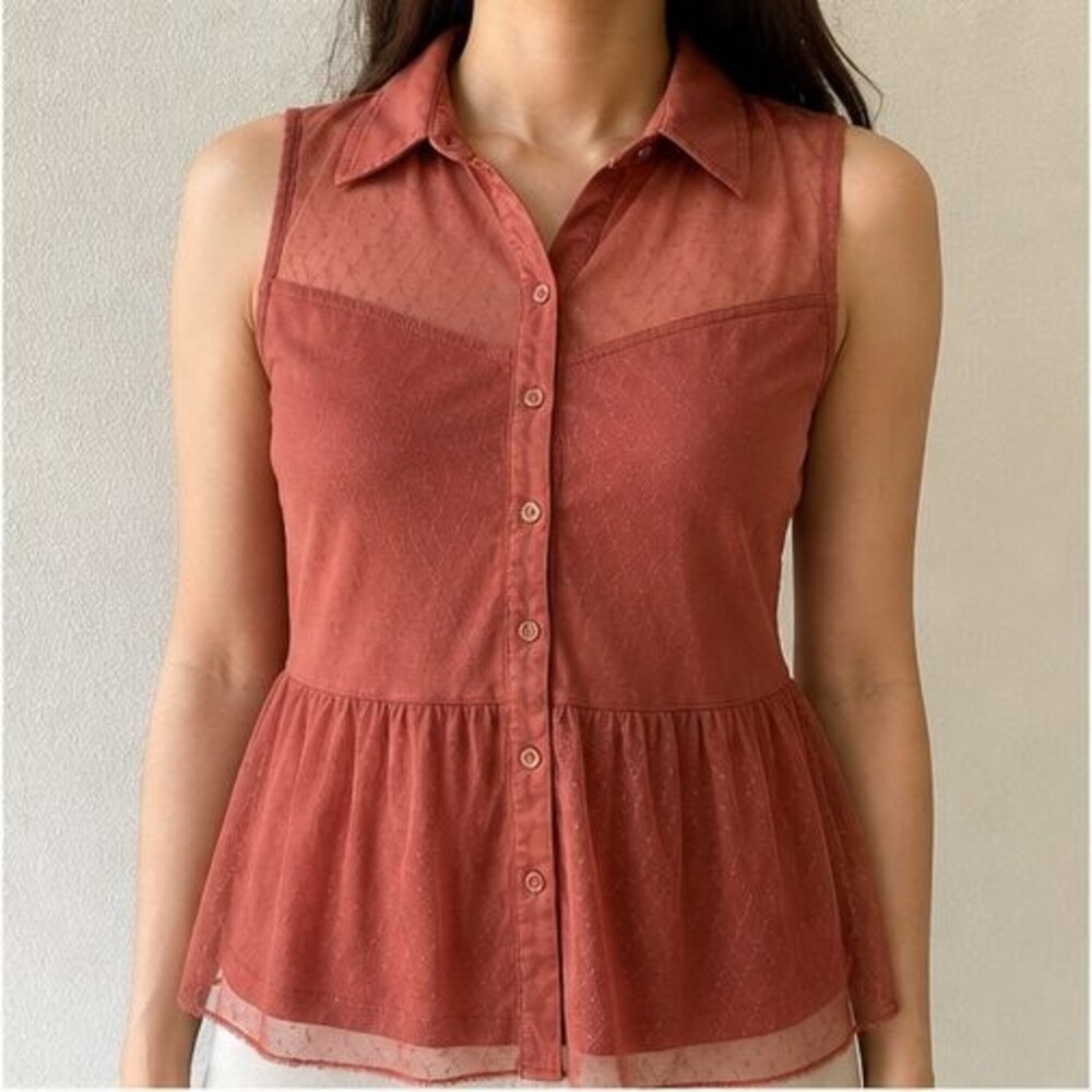 Rust Tie Neck Blouse - Picture 2 of 6